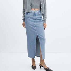 Mango Denim Slit Midi Skirt